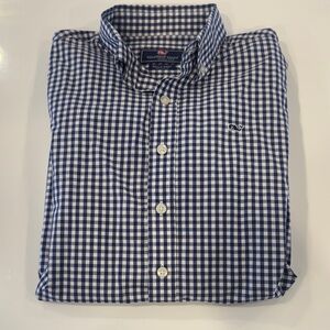 Vineyard Vines Navy and White Gingham Whale Shirt size L (16)